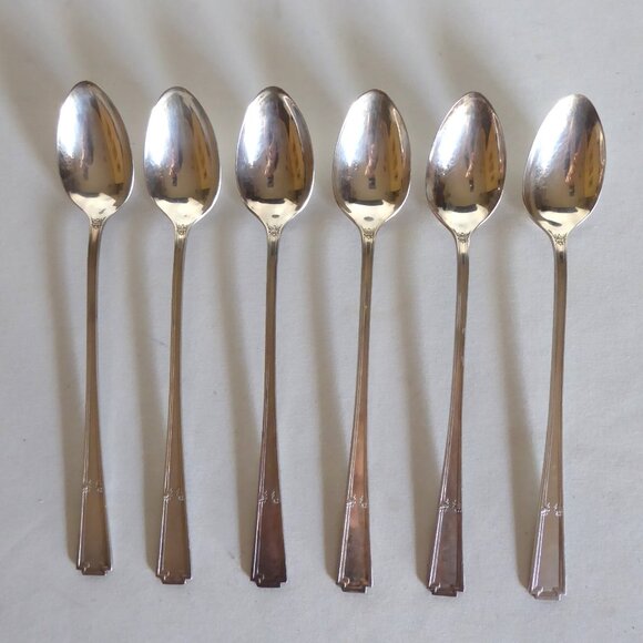 VINTAGE 1925 ART DECO YOUREX LADY FRANCES SILVER ICED TEA PARFAIT SPOON SET OF 6 - Picture 1 of 10